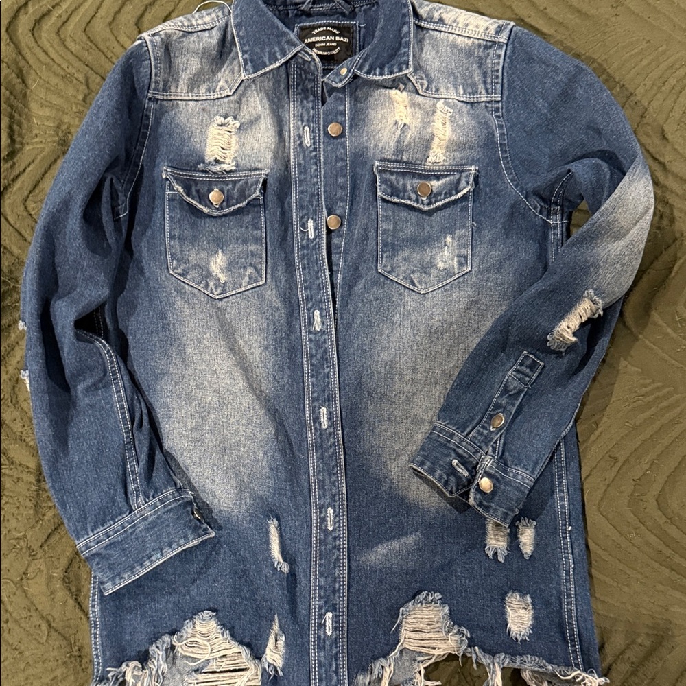 American Bazi Ripped Blue Denim Jacket